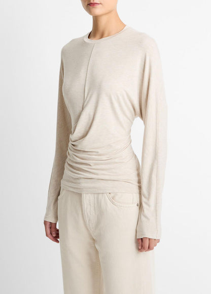 Fixed-Drape Long-Sleeve T-Shirt in Long Sleeve HEATHER CREAM OAT | VINCE Women