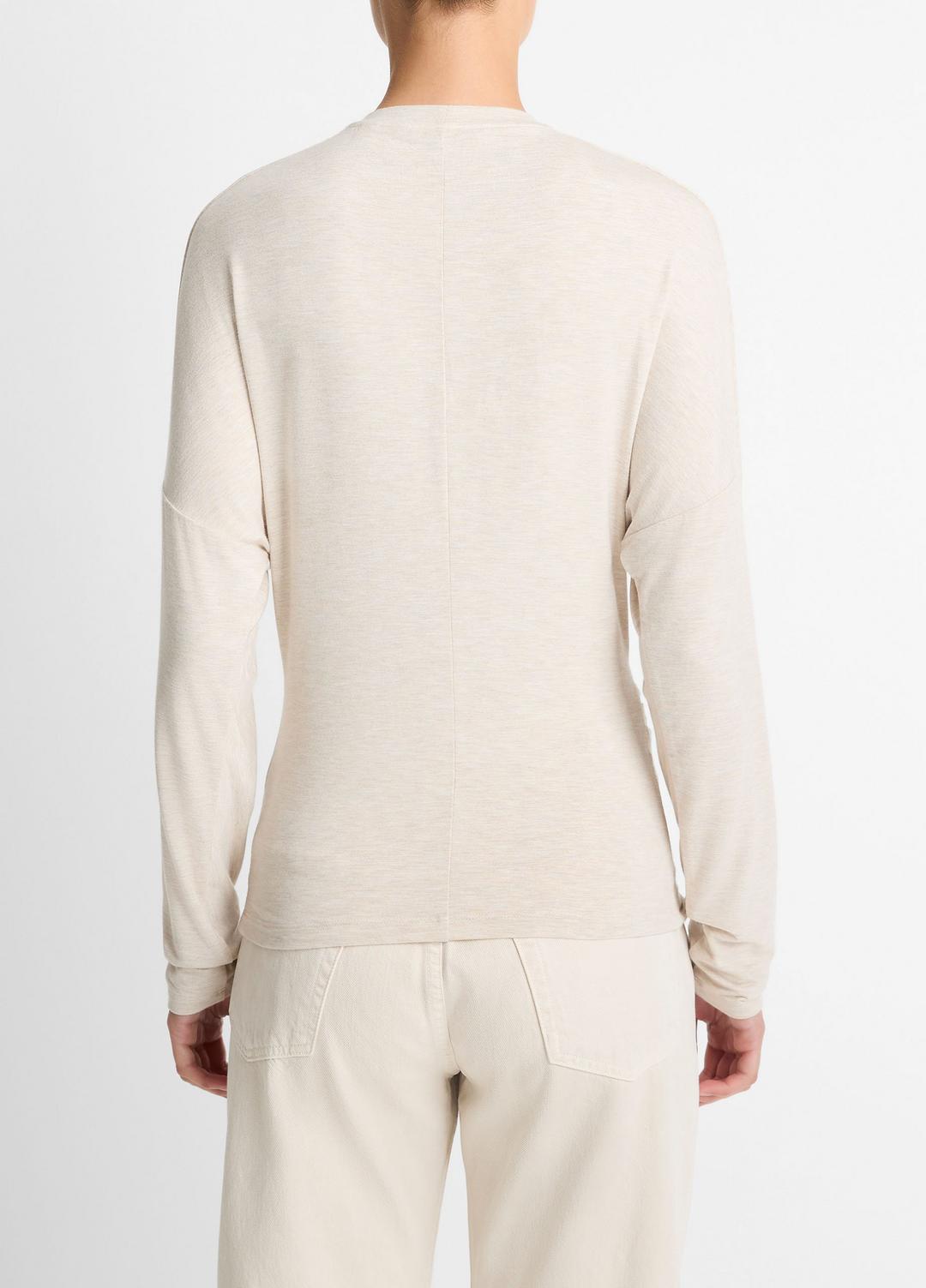 Fixed-Drape Long-Sleeve T-Shirt in Long Sleeve HEATHER CREAM OAT | VINCE Women