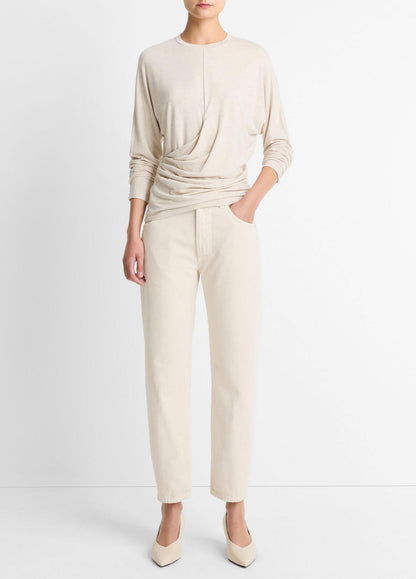 Fixed-Drape Long-Sleeve T-Shirt in Long Sleeve HEATHER CREAM OAT | VINCE Women