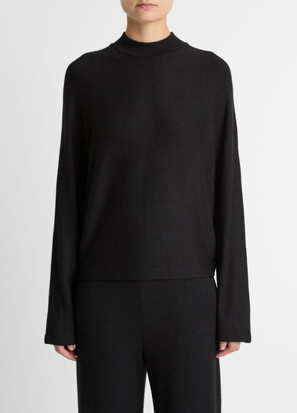 Cozy Dolman-Sleeve Mock-Neck Top in Long Sleeve BLACK | VINCE Women