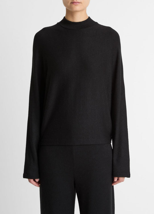 Cozy Dolman-Sleeve Mock-Neck Top in Long Sleeve BLACK | VINCE Women