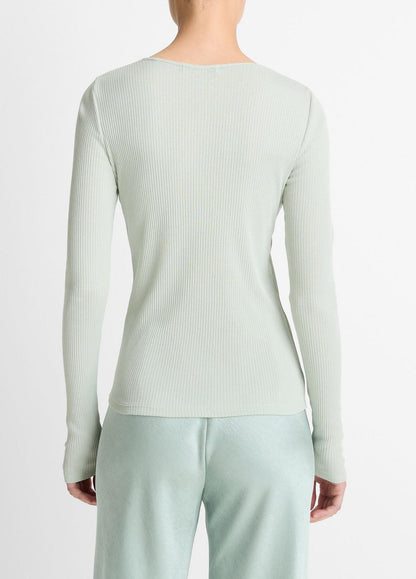Ribbed Pima Cotton Long-Sleeve T-Shirt in Long Sleeve LIGHT ALOE STONE | VINCE Women