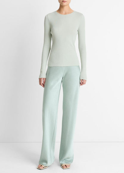 Ribbed Pima Cotton Long-Sleeve T-Shirt in Long Sleeve LIGHT ALOE STONE | VINCE Women