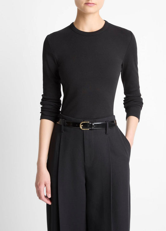 Essential Pima Cotton-Blend Long-Sleeve T-Shirt in Long Sleeve BLACK | VINCE Women