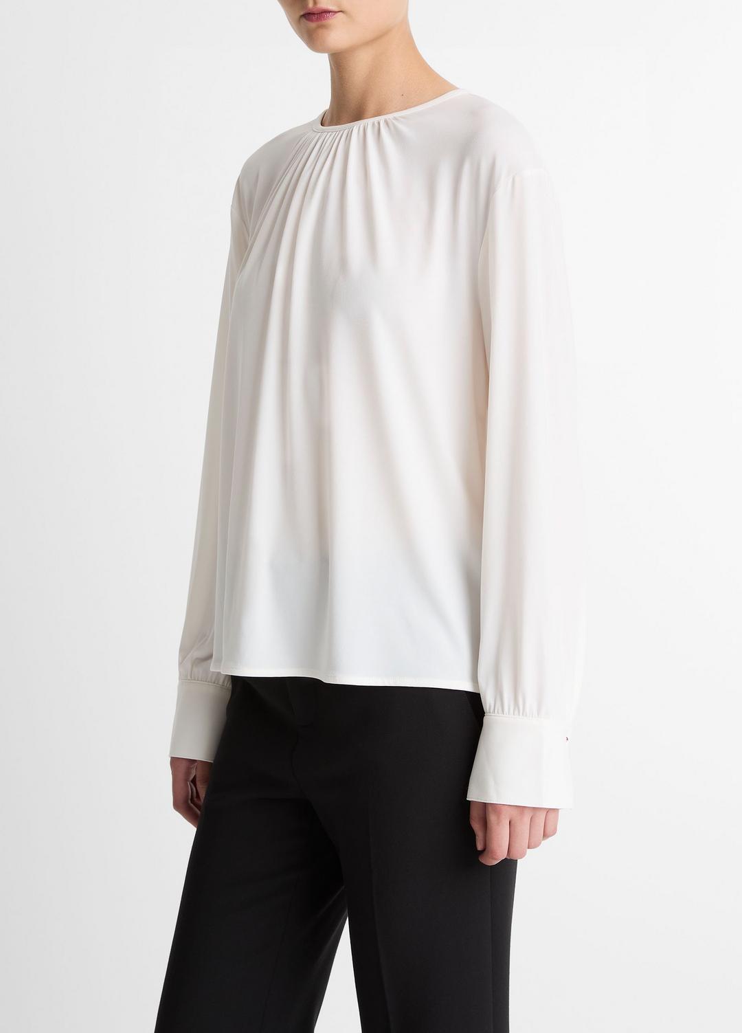 Matte Jersey Gathered Blouse in Long Sleeve OFF WHITE | VINCE Women