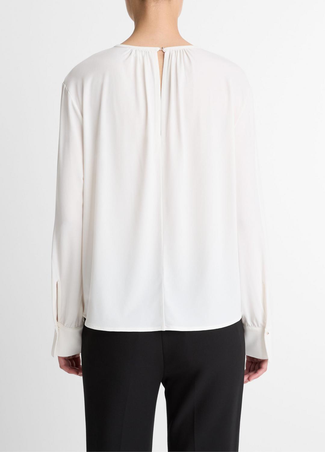 Matte Jersey Gathered Blouse in Long Sleeve OFF WHITE | VINCE Women
