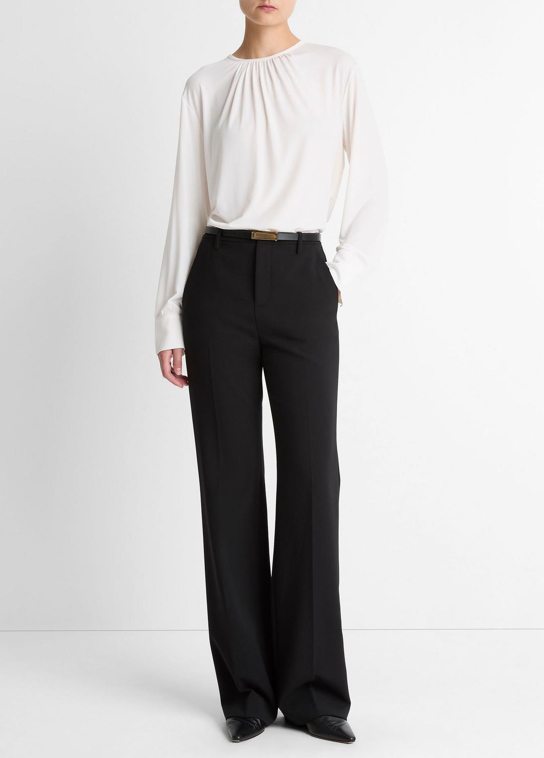 Matte Jersey Gathered Blouse in Long Sleeve OFF WHITE | VINCE Women