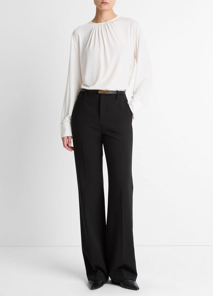 Matte Jersey Gathered Blouse in Long Sleeve OFF WHITE | VINCE Women