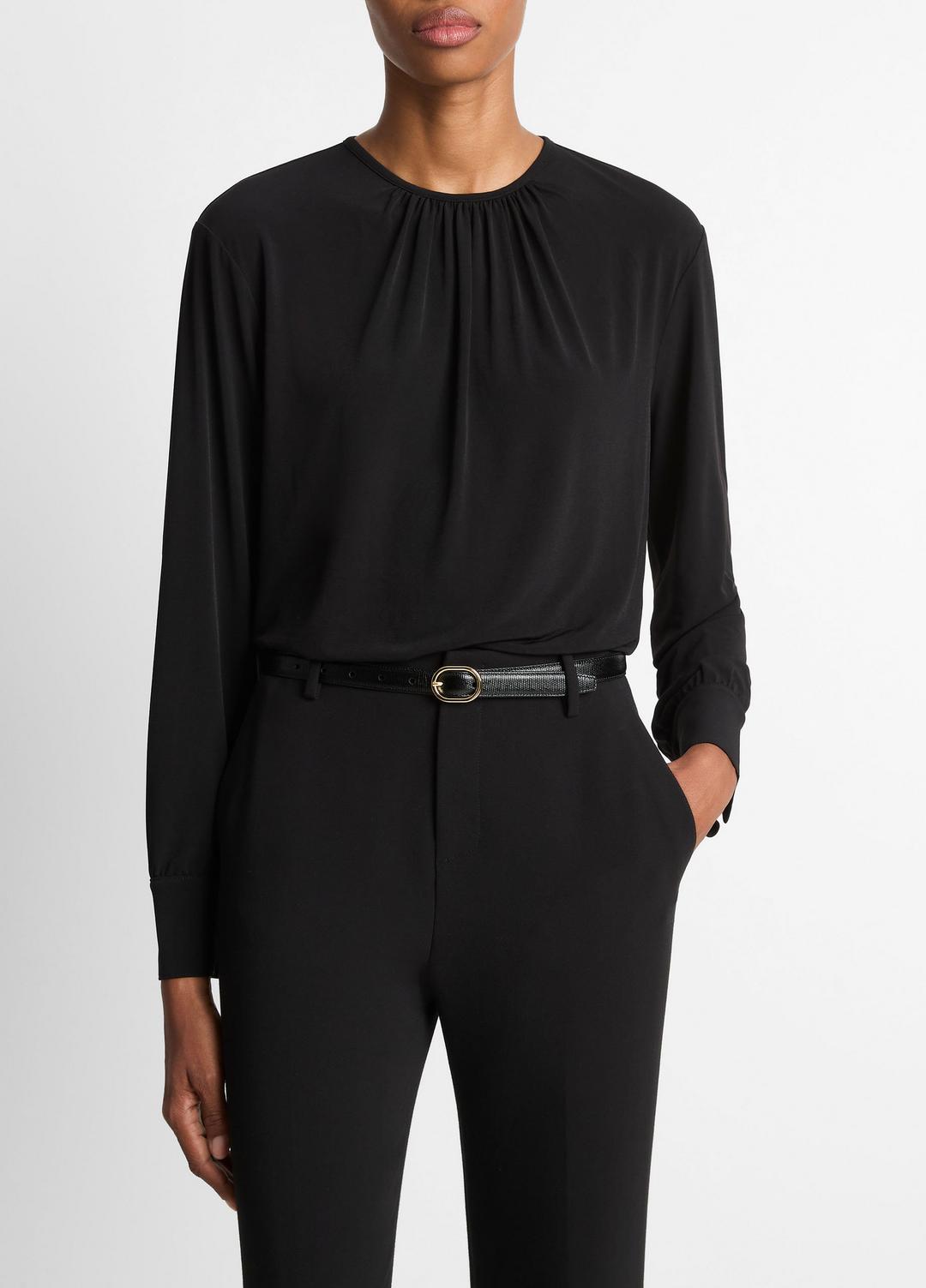 Matte Jersey Gathered Blouse in Long Sleeve BLACK | VINCE Women
