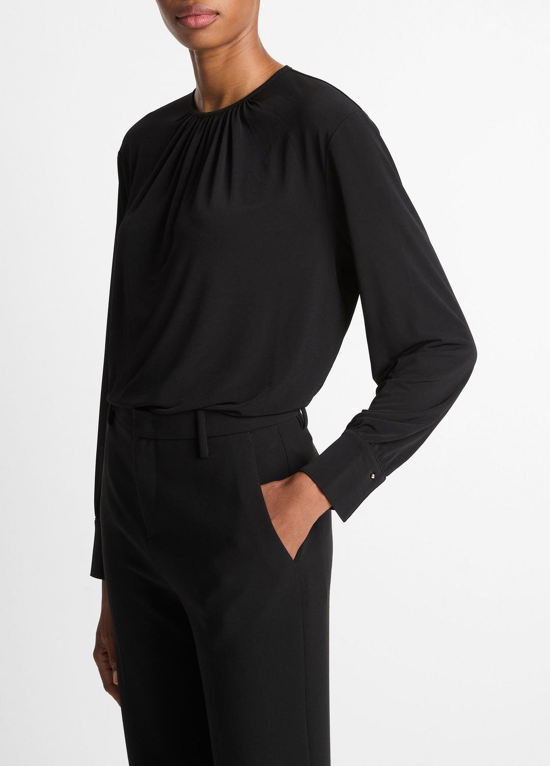 Matte Jersey Gathered Blouse in Long Sleeve BLACK | VINCE Women