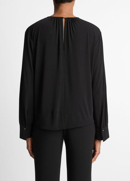 Matte Jersey Gathered Blouse in Long Sleeve BLACK | VINCE Women