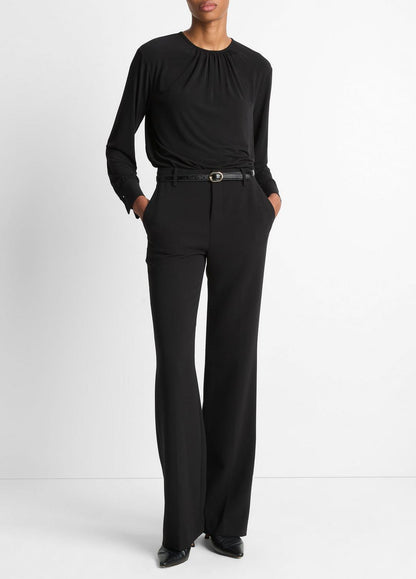 Matte Jersey Gathered Blouse in Long Sleeve BLACK | VINCE Women