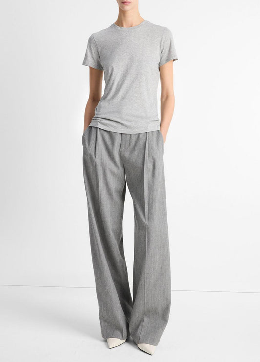 Essential Pima Cotton Crew Neck T-Shirt in Short Sleeve HEATHER GREY | VINCE Women