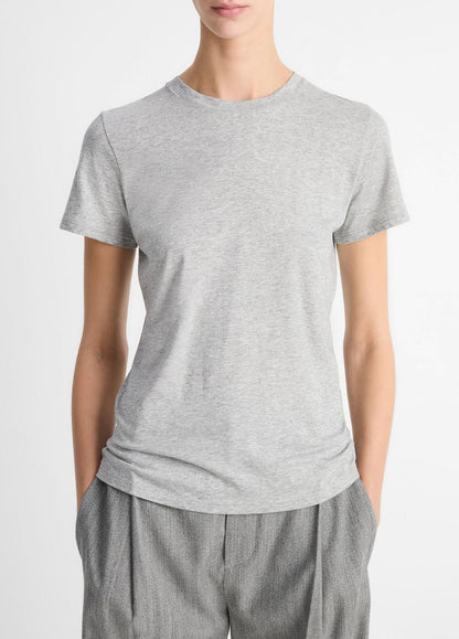 Essential Pima Cotton Crew Neck T-Shirt in Short Sleeve HEATHER GREY | VINCE Women