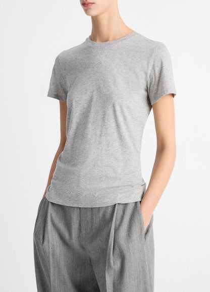 Essential Pima Cotton Crew Neck T-Shirt in Short Sleeve HEATHER GREY | VINCE Women