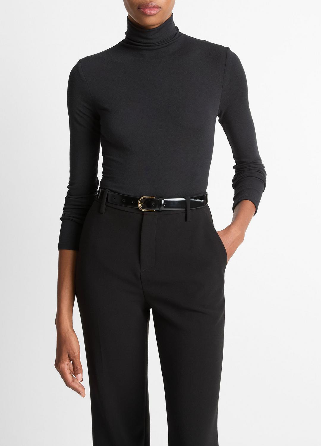 Essential Long-Sleeve Turtleneck Top in Long Sleeve BLACK | VINCE Women