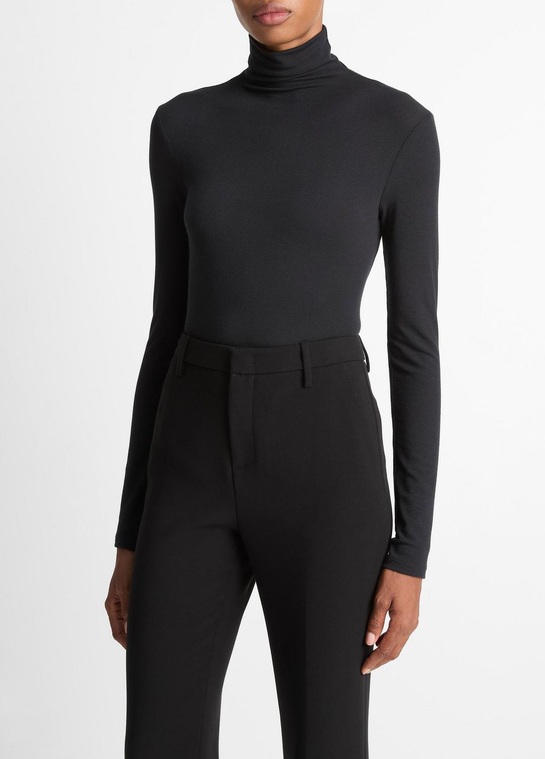Essential Long-Sleeve Turtleneck Top in Long Sleeve BLACK | VINCE Women