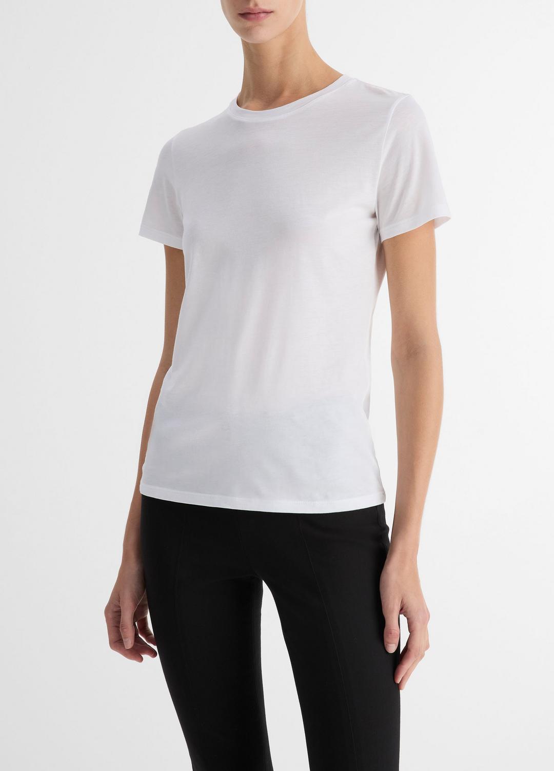 Essential Pima Cotton Crew Neck T-Shirt in Short Sleeve OPTIC WHITE | VINCE Women