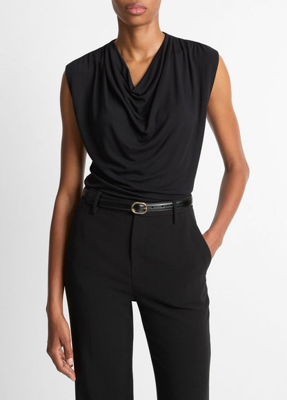 Jersey Draped Cowl-Neck Top in Tank Tops BLACK | VINCE Women