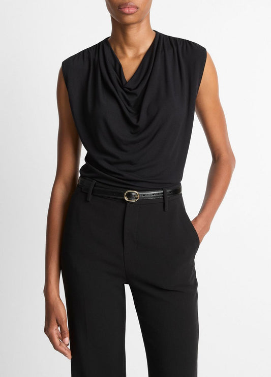 Jersey Draped Cowl-Neck Top in Tank Tops BLACK | VINCE Women