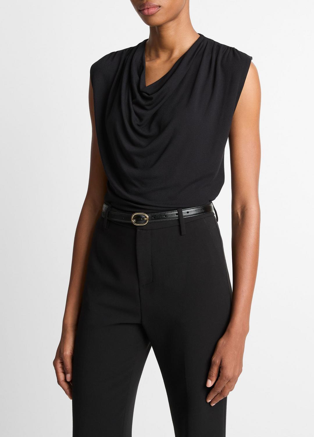 Jersey Draped Cowl-Neck Top in Tank Tops BLACK | VINCE Women