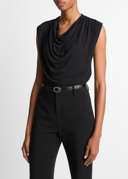 Jersey Draped Cowl-Neck Top in Tank Tops BLACK | VINCE Women
