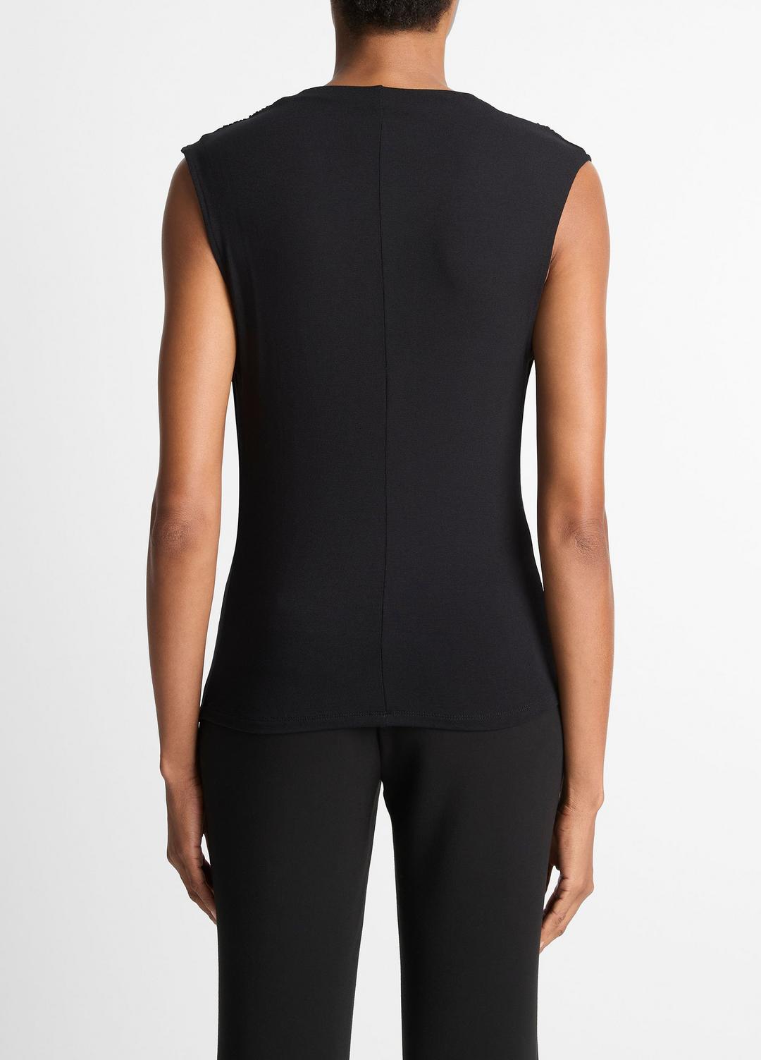 Jersey Draped Cowl-Neck Top in Tank Tops BLACK | VINCE Women