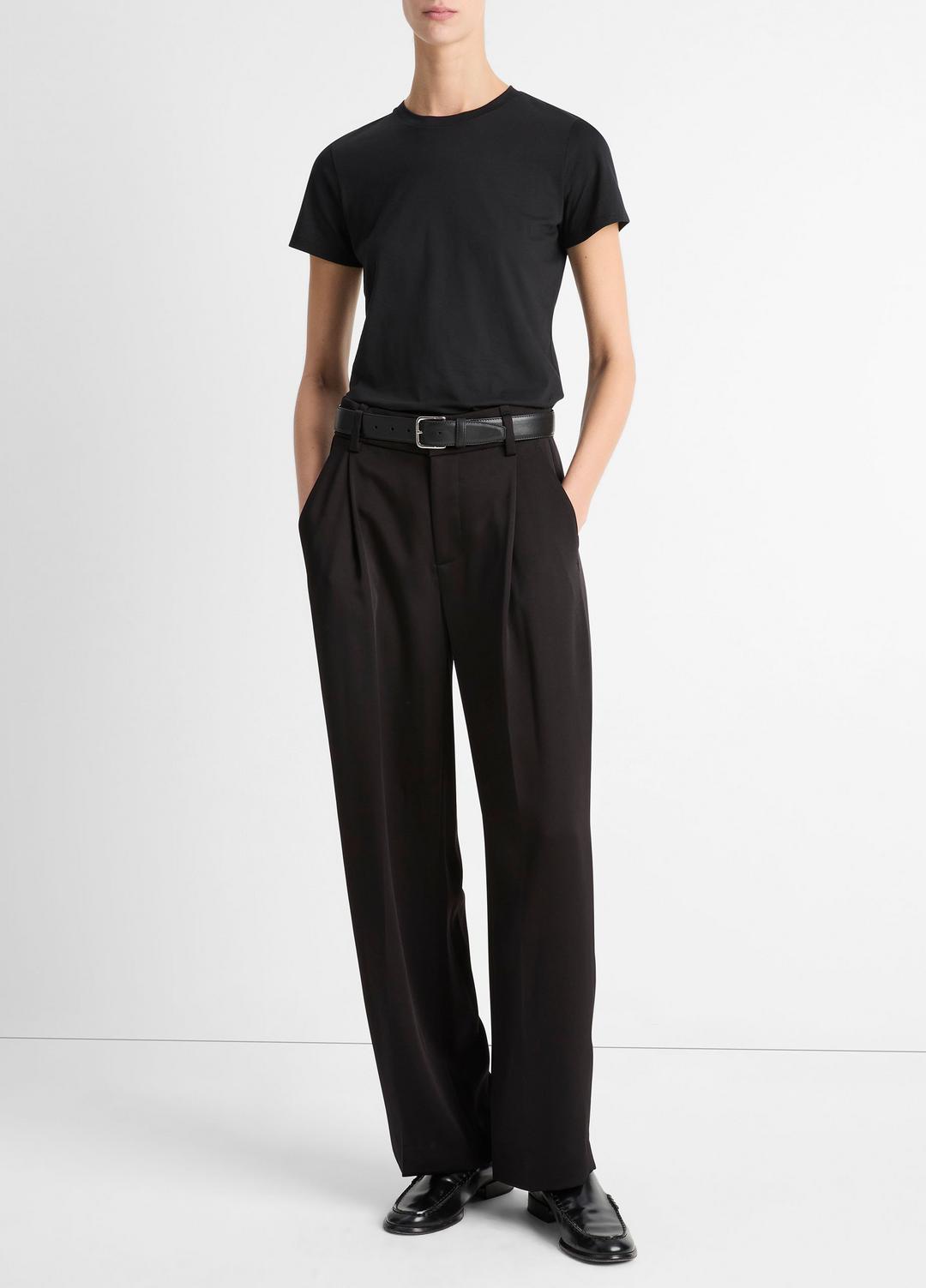 Essential Pima Cotton Crew Neck T-Shirt in Short Sleeve BLACK | VINCE Women