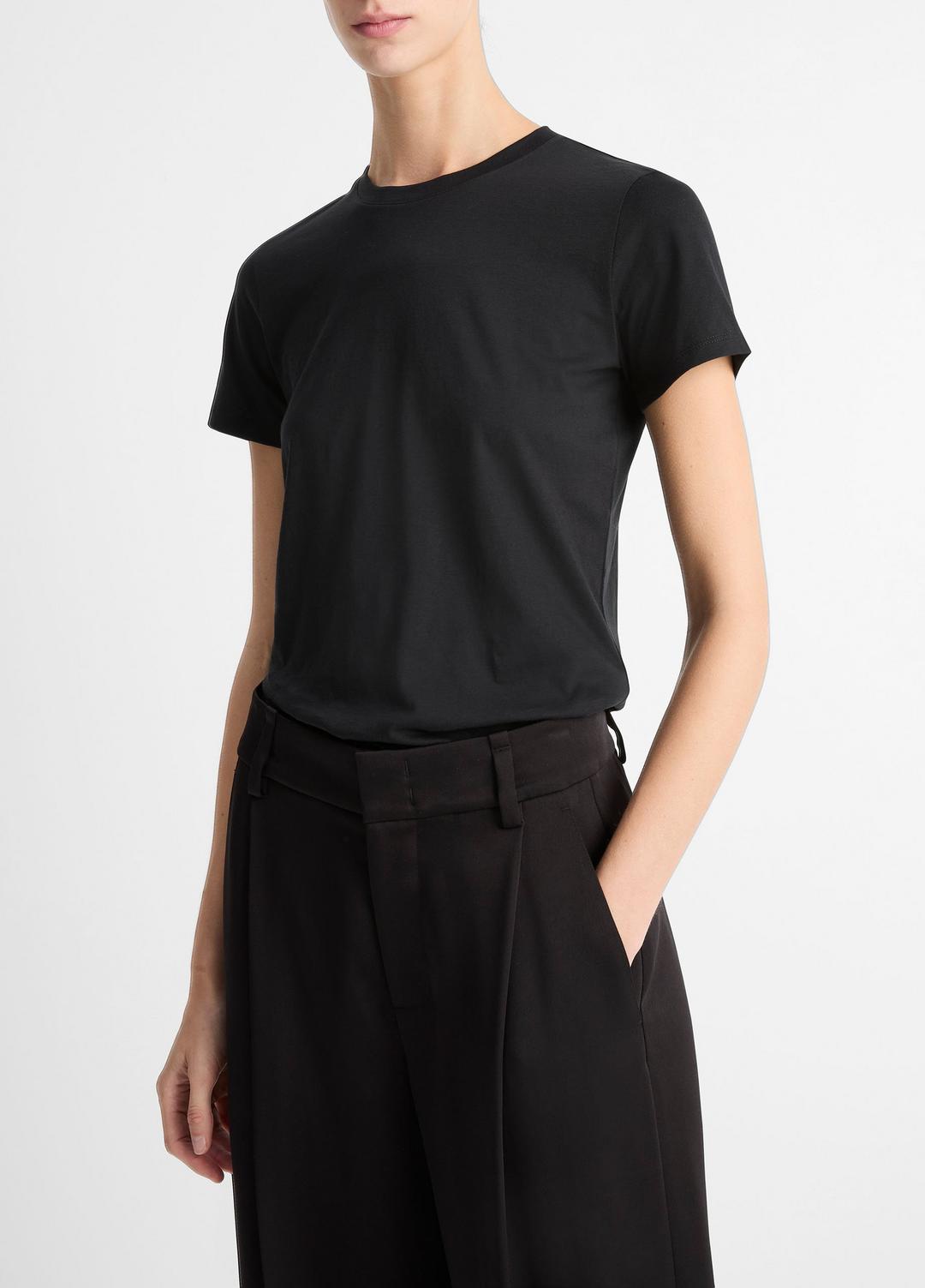 Essential Pima Cotton Crew Neck T-Shirt in Short Sleeve BLACK | VINCE Women