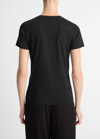 Essential Pima Cotton Crew Neck T-Shirt in Short Sleeve BLACK | VINCE Women
