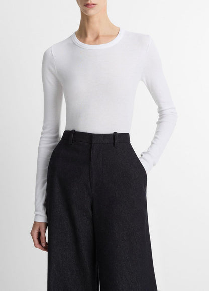 Essential Pima Cotton-Blend Long-Sleeve T-Shirt in Long Sleeve OPTIC WHITE | VINCE Women