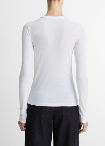 Essential Pima Cotton-Blend Long-Sleeve T-Shirt in Long Sleeve OPTIC WHITE | VINCE Women