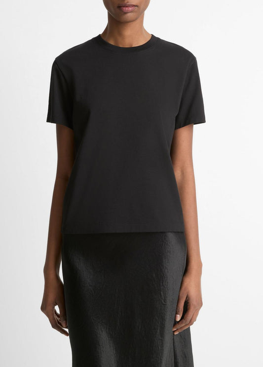Pima Cotton Crew Neck T-Shirt in Short Sleeve BLACK | VINCE Women