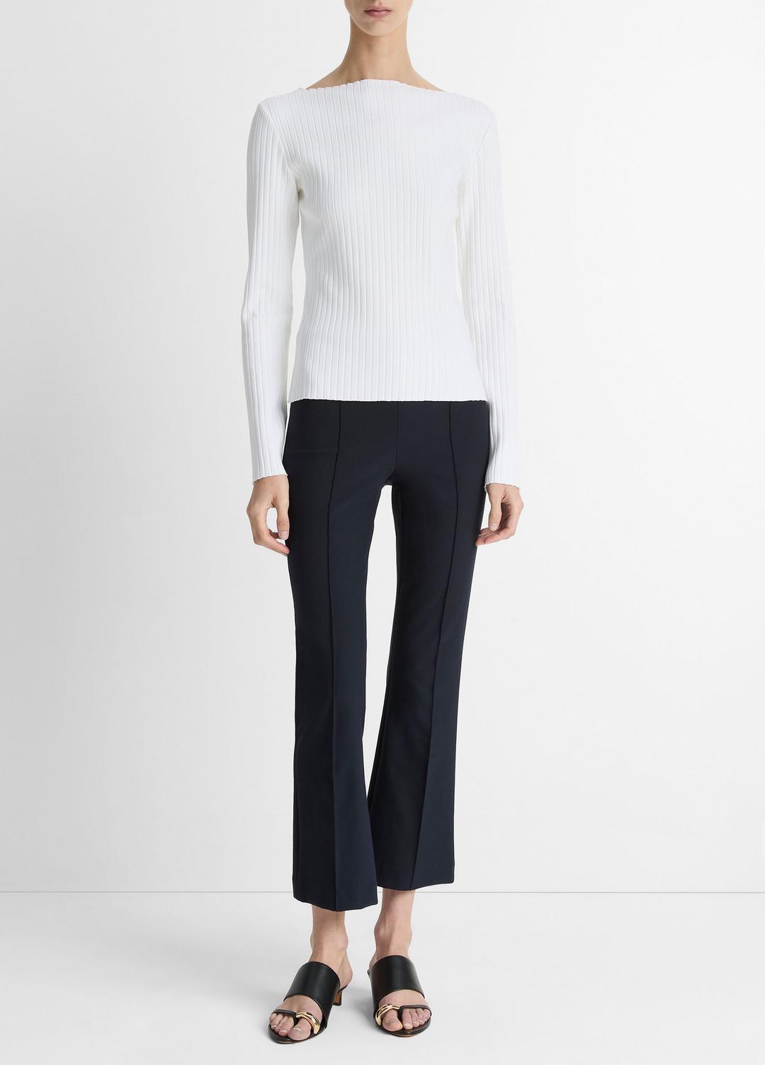 Ribbed Cotton-Blend Slash-Neck Long-Sleeve Top in Long Sleeve OFF WHITE | VINCE Women