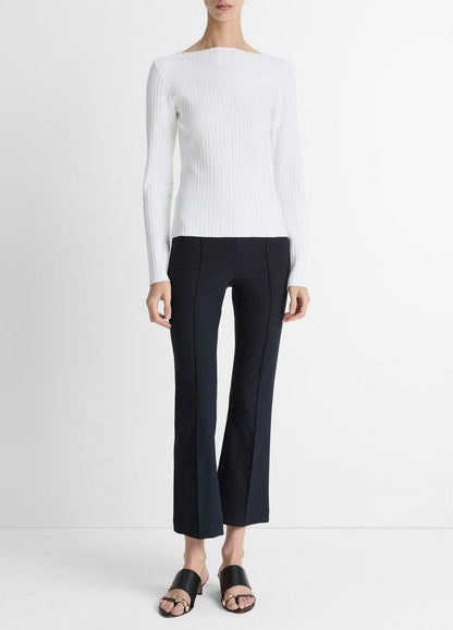 Ribbed Cotton-Blend Slash-Neck Long-Sleeve Top in Long Sleeve OFF WHITE | VINCE Women
