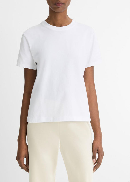 Pima Cotton Crew Neck T-Shirt in Short Sleeve OPTIC WHITE | VINCE Women