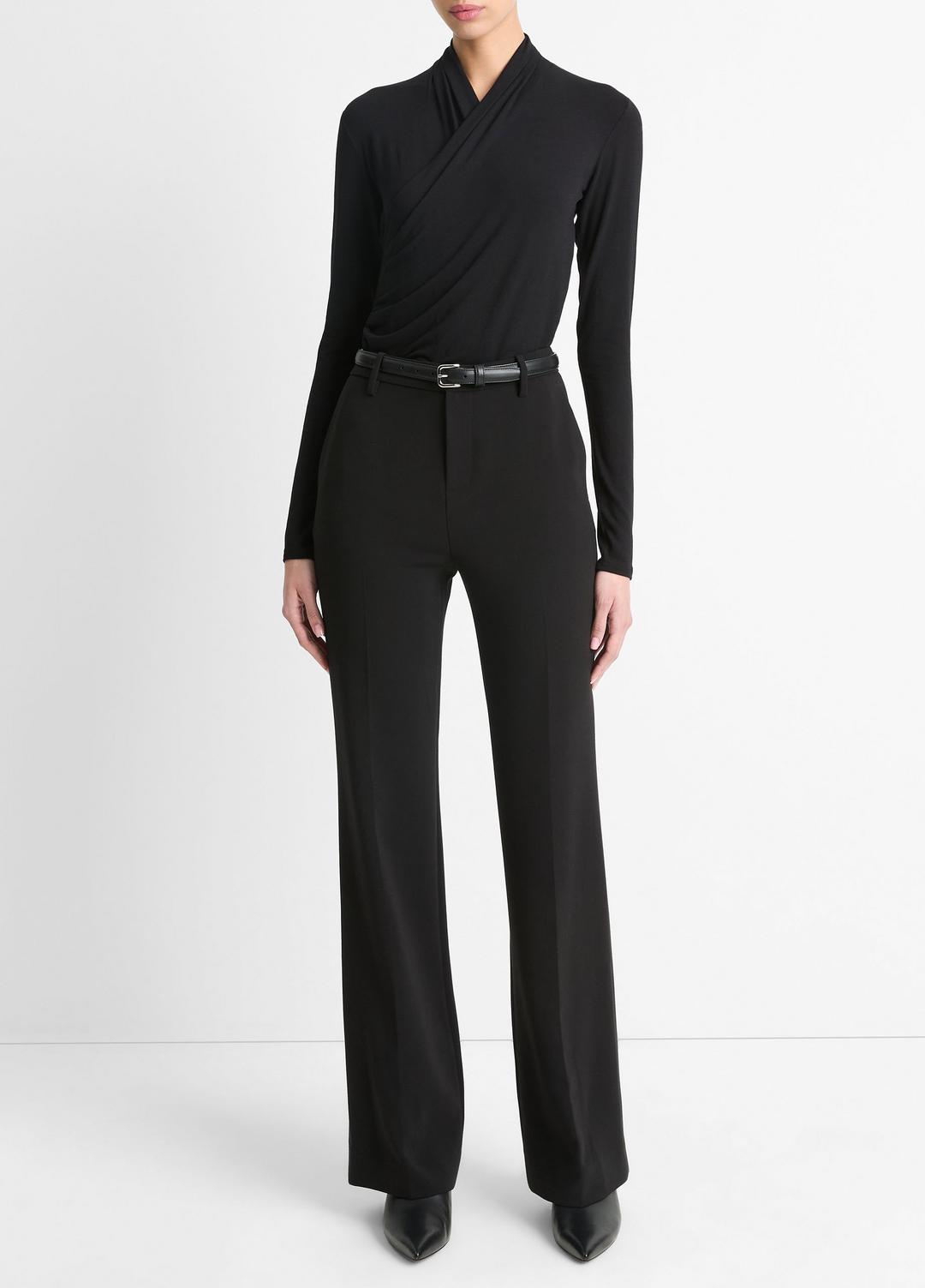 Fixed Wrap Long-Sleeve Top in Long Sleeve BLACK | VINCE Women