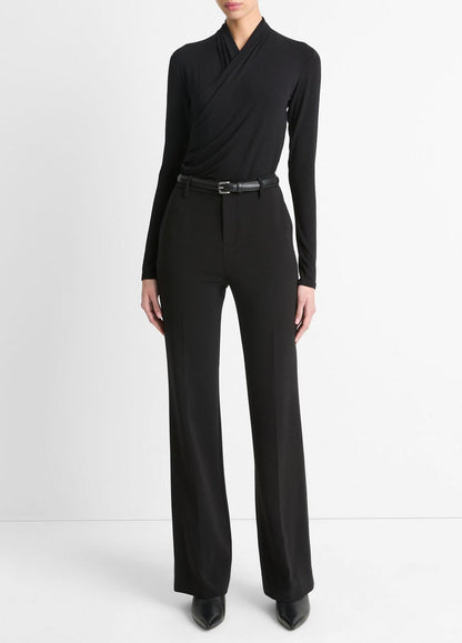 Fixed Wrap Long-Sleeve Top in Long Sleeve BLACK | VINCE Women