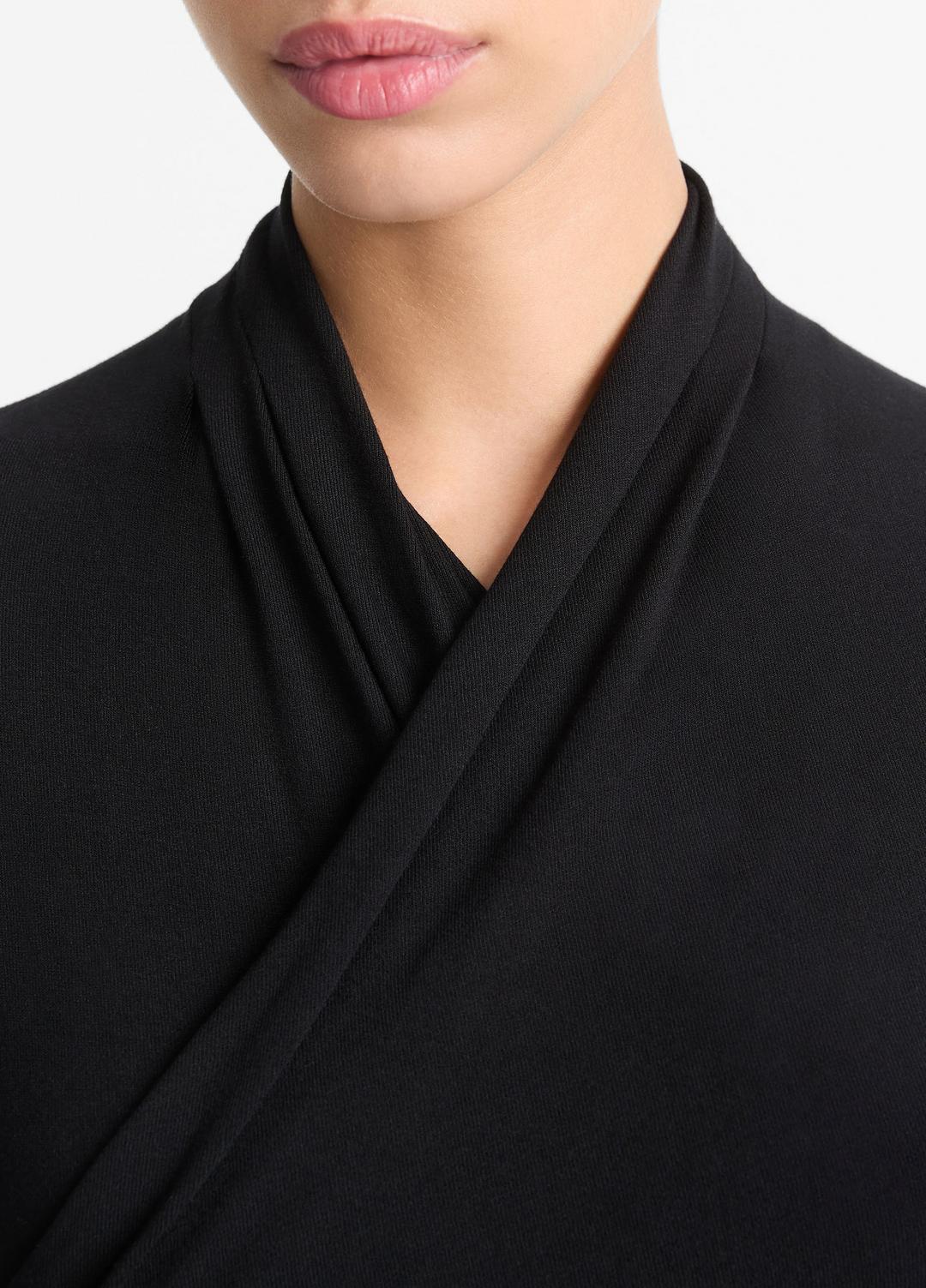 Fixed Wrap Long-Sleeve Top in Long Sleeve BLACK | VINCE Women