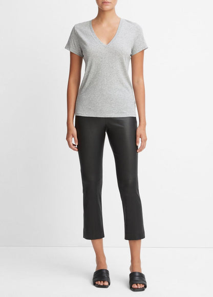 Essential Pima Cotton V-Neck T-Shirt in Short Sleeve HEATHER GREY | VINCE Women