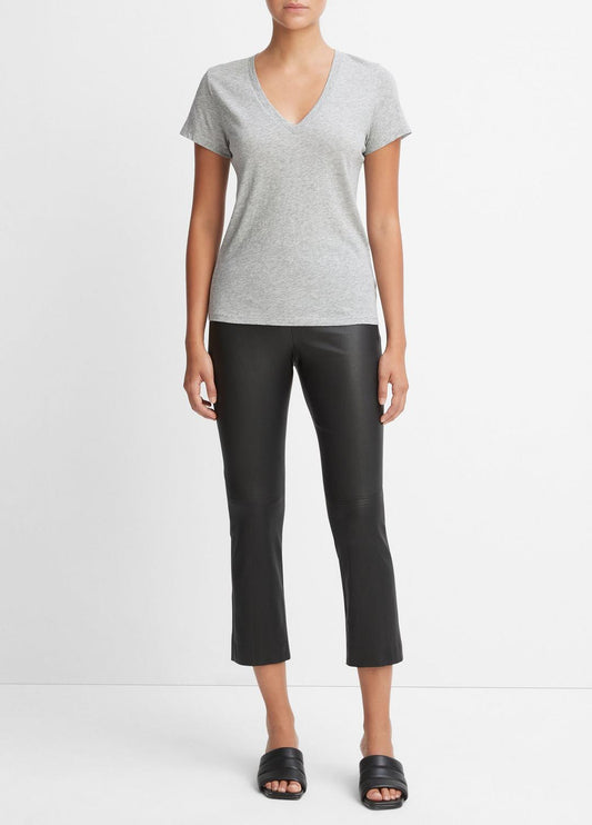 Essential Pima Cotton V-Neck T-Shirt in Short Sleeve HEATHER GREY | VINCE Women