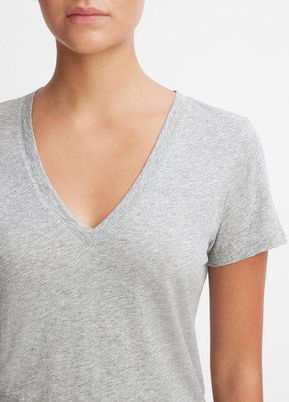 Essential Pima Cotton V-Neck T-Shirt in Short Sleeve HEATHER GREY | VINCE Women