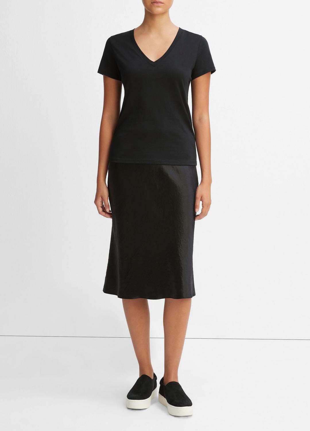 Essential Pima Cotton V-Neck T-Shirt in Short Sleeve BLACK | VINCE Women