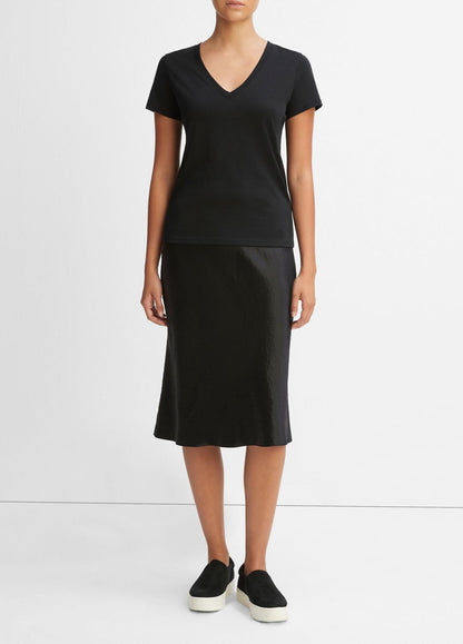 Essential Pima Cotton V-Neck T-Shirt in Short Sleeve BLACK | VINCE Women