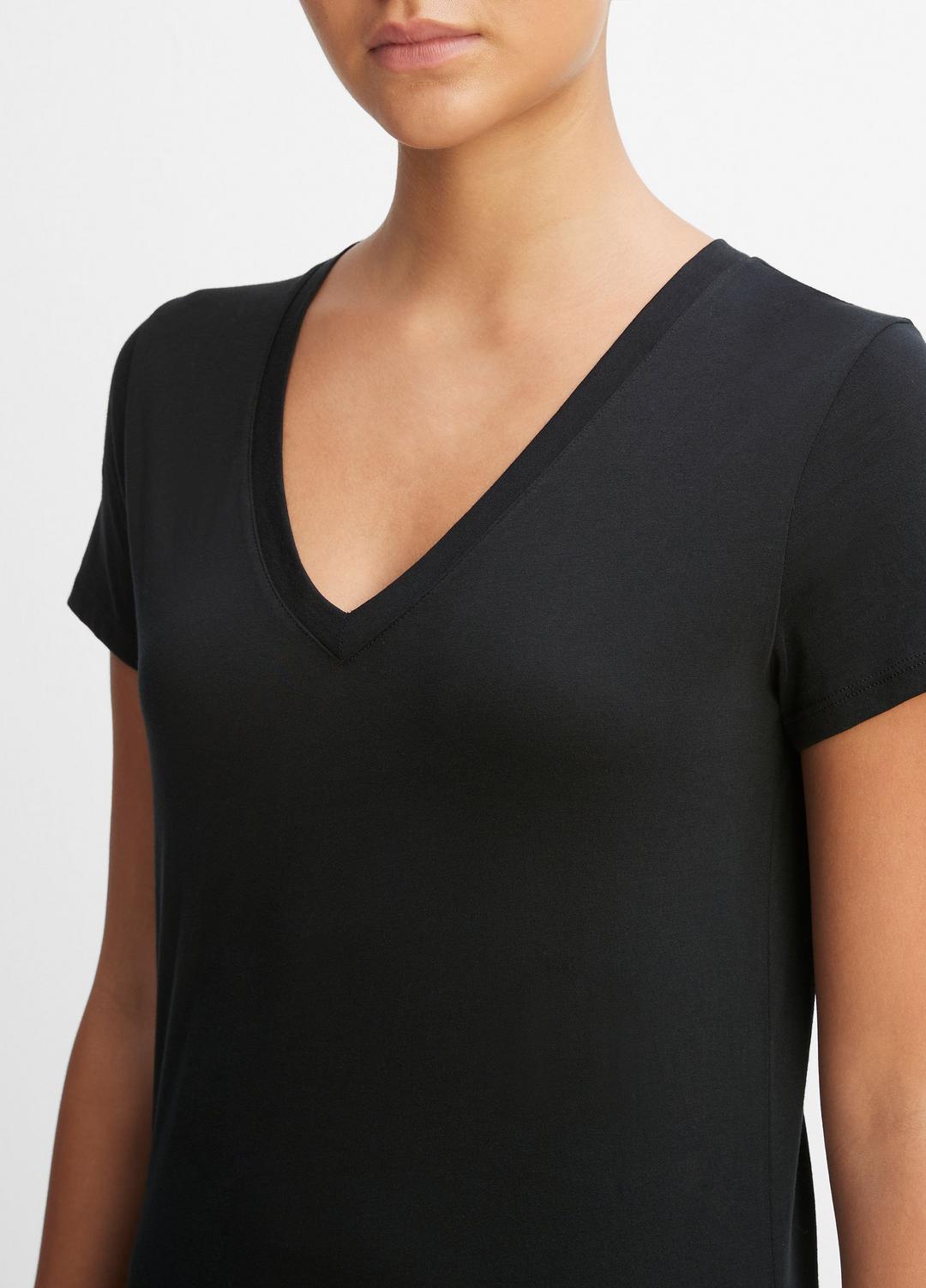 Essential Pima Cotton V-Neck T-Shirt in Short Sleeve BLACK | VINCE Women