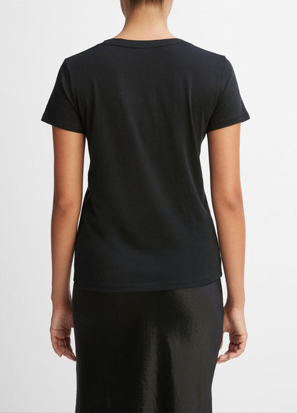 Essential Pima Cotton V-Neck T-Shirt in Short Sleeve BLACK | VINCE Women