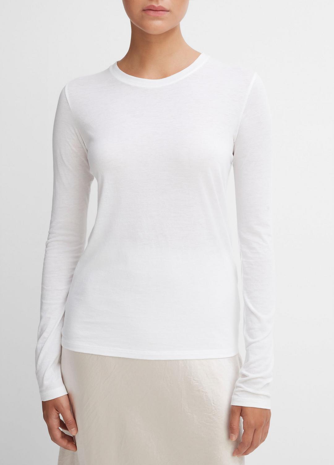 Essential Long Sleeve Crew Neck T-Shirt in Long Sleeve OPTIC WHITE | VINCE Women