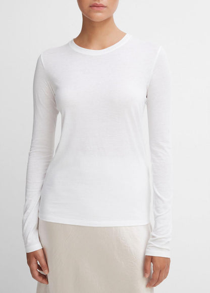 Essential Long Sleeve Crew Neck T-Shirt in Long Sleeve OPTIC WHITE | VINCE Women