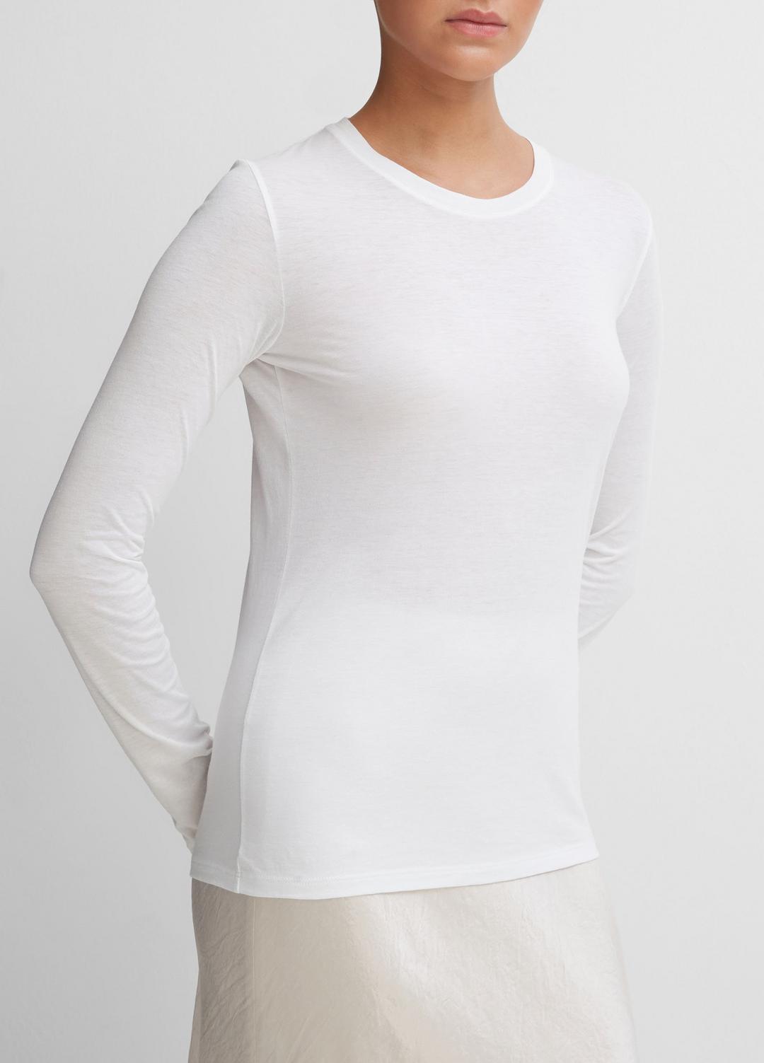 Essential Long Sleeve Crew Neck T-Shirt in Long Sleeve OPTIC WHITE | VINCE Women