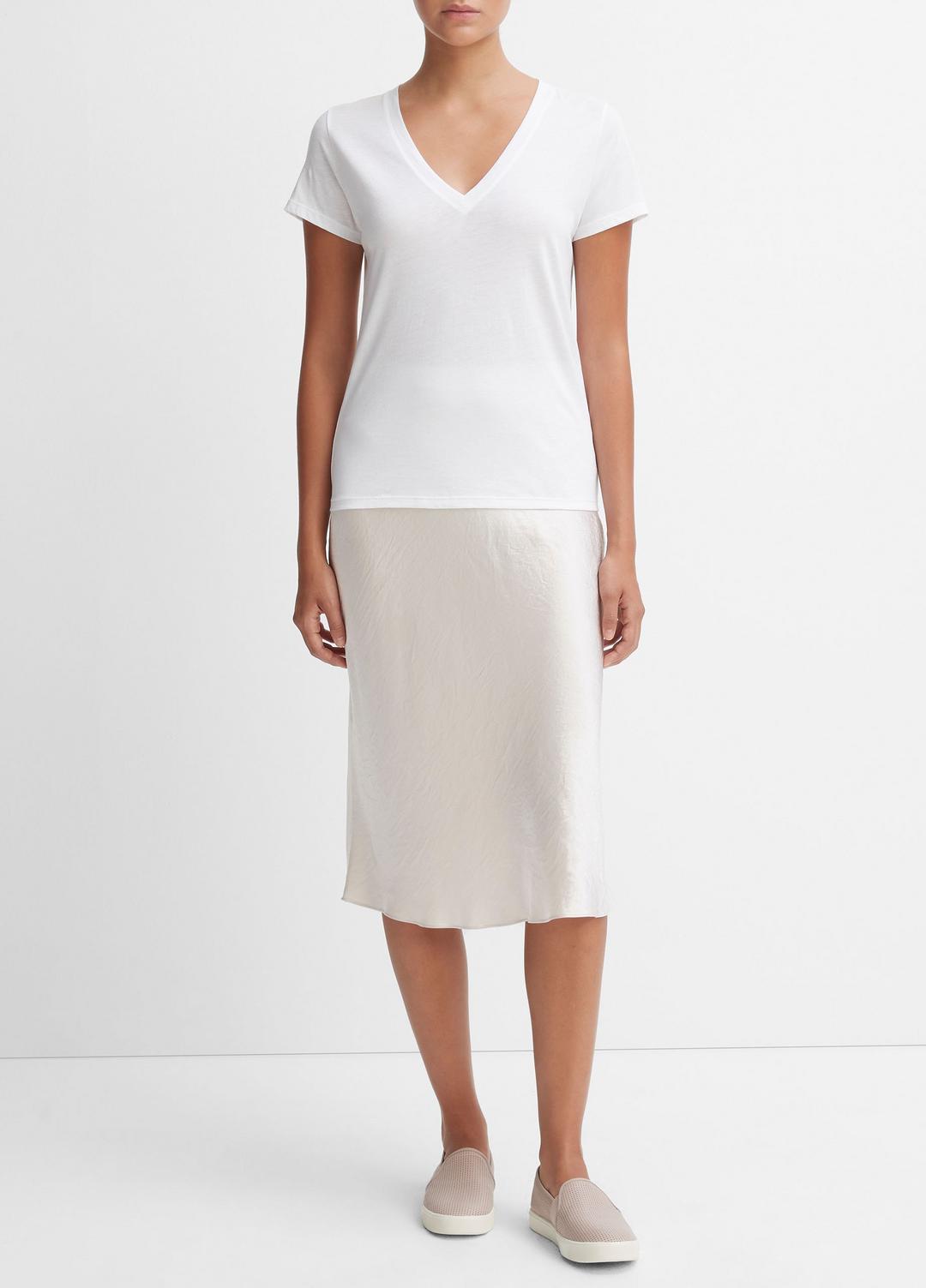 Essential Pima Cotton V-Neck T-Shirt in Short Sleeve OPTIC WHITE | VINCE Women